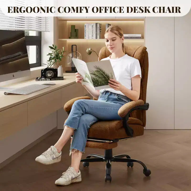 Office Desk Chair, 500 LBS Big and Tall Executive Chair with Footrest, 90-155 Recline Leather Gaming Chair