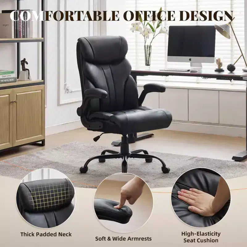 Office Desk Chair, 500 LBS Big and Tall Executive Chair with Footrest, 90-155 Recline Leather Gaming Chair