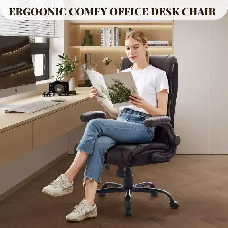 Office Desk Chair, 500 LBS Big and Tall Executive Chair with Footrest, 90-155 Recline Leather Gaming Chair