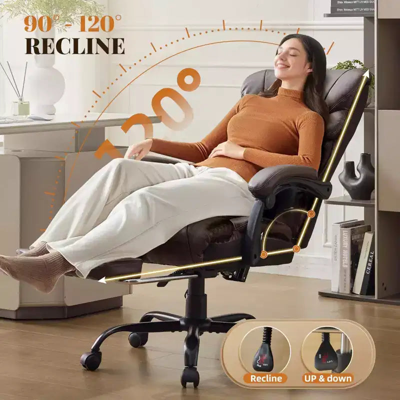 Office Desk Chair, 500 LBS Big and Tall Executive Chair with Footrest, 90-155 Recline Leather Gaming Chair