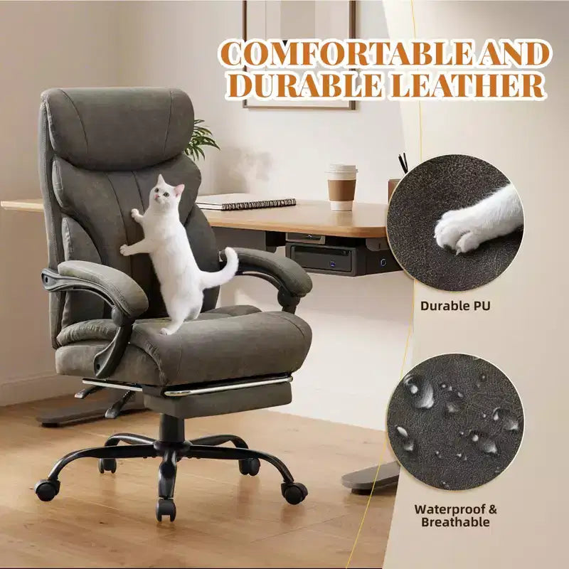 Office Desk Chair, 500 LBS Big and Tall Executive Chair with Footrest, 90-155 Recline Leather Gaming Chair