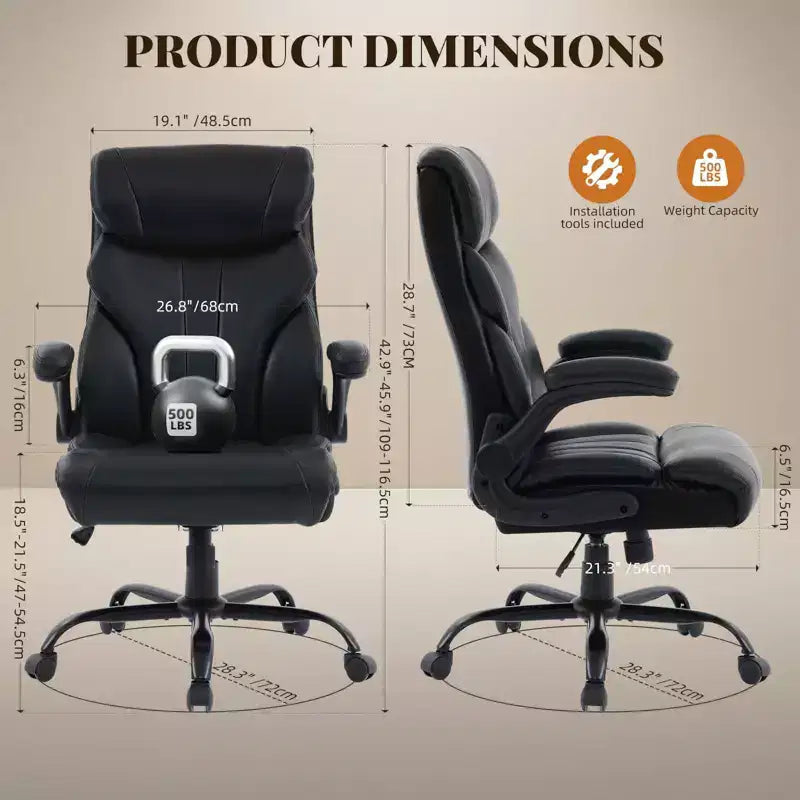 Office Desk Chair, 500 LBS Big and Tall Executive Chair with Footrest, 90-155 Recline Leather Gaming Chair