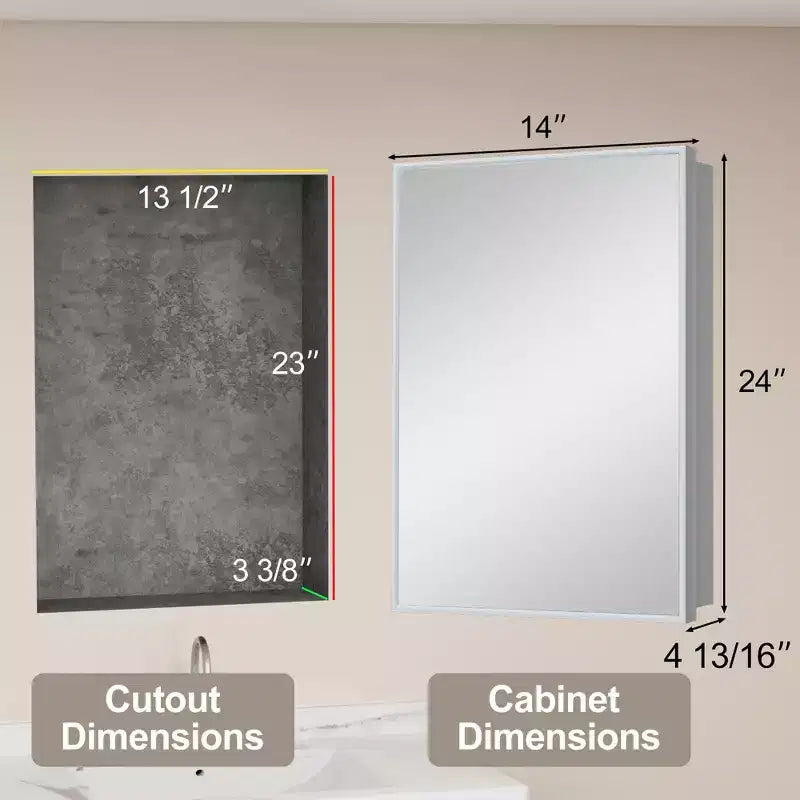 Elise Medicine Cabinet with Mirror, Surface or Recessed Bathroom Medicine Cabinet, Adjustable Tempered Glass Shelves, Reversible