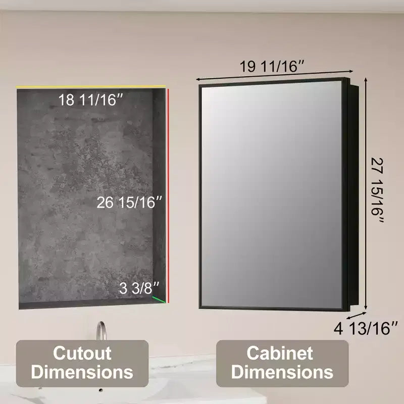 Elise Medicine Cabinet with Mirror, Surface or Recessed Bathroom Medicine Cabinet, Adjustable Tempered Glass Shelves, Reversible