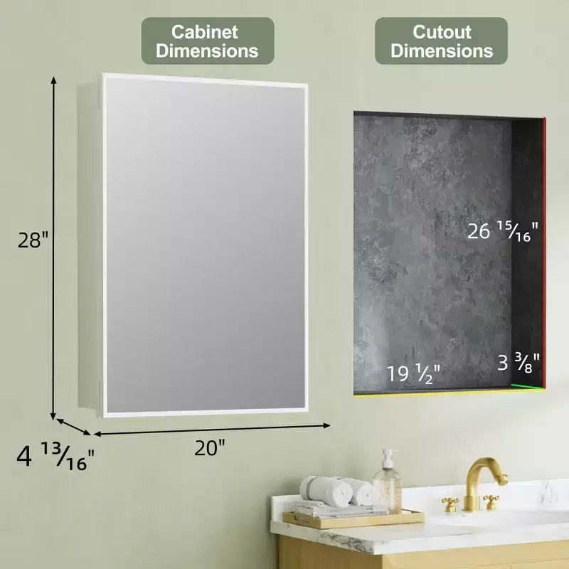Elise Medicine Cabinet with Mirror, Surface or Recessed Bathroom Medicine Cabinet, Adjustable Tempered Glass Shelves, Reversible