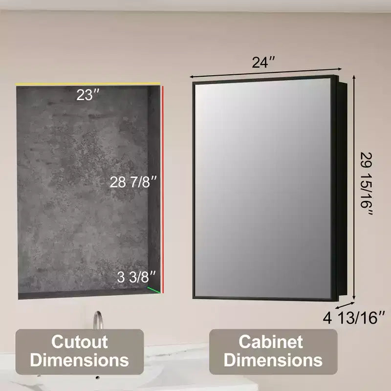 Elise Medicine Cabinet with Mirror, Surface or Recessed Bathroom Medicine Cabinet, Adjustable Tempered Glass Shelves, Reversible