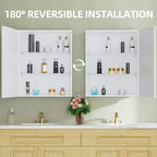 Elise Medicine Cabinet with Mirror, Surface or Recessed Bathroom Medicine Cabinet, Adjustable Tempered Glass Shelves, Reversible