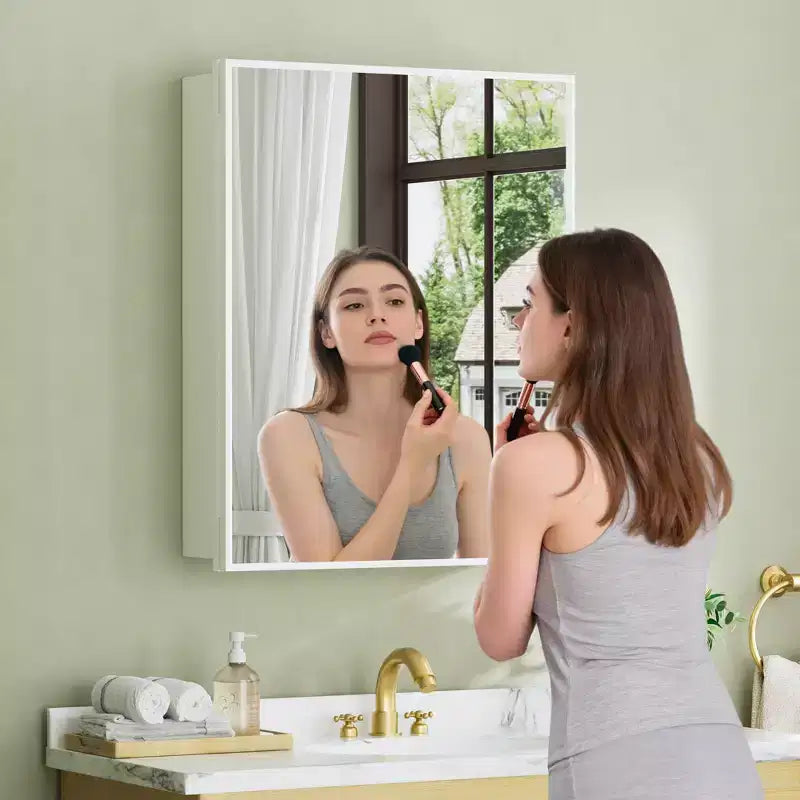 Elise Medicine Cabinet with Mirror, Surface or Recessed Bathroom Medicine Cabinet, Adjustable Tempered Glass Shelves, Reversible