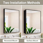 Elise Medicine Cabinet with Mirror, Surface or Recessed Bathroom Medicine Cabinet, Adjustable Tempered Glass Shelves, Reversible