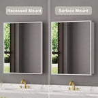 Elise Medicine Cabinet with Mirror, Surface or Recessed Bathroom Medicine Cabinet, Adjustable Tempered Glass Shelves, Reversible