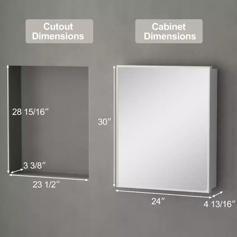 Elise Medicine Cabinet with Mirror, Surface or Recessed Bathroom Medicine Cabinet, Adjustable Tempered Glass Shelves, Reversible