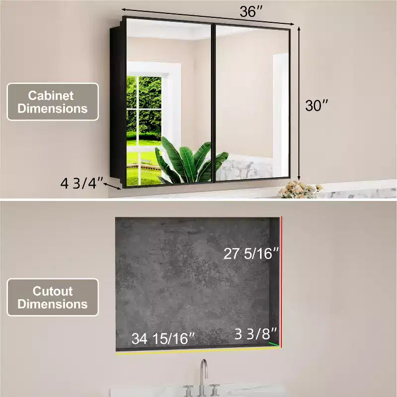 Elise Medicine Cabinet with Mirror, Surface or Recessed Bathroom Medicine Cabinet, Adjustable Tempered Glass Shelves, Reversible