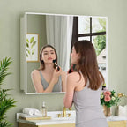 Elise Medicine Cabinet with Mirror, Surface or Recessed Bathroom Medicine Cabinet, Adjustable Tempered Glass Shelves, Reversible
