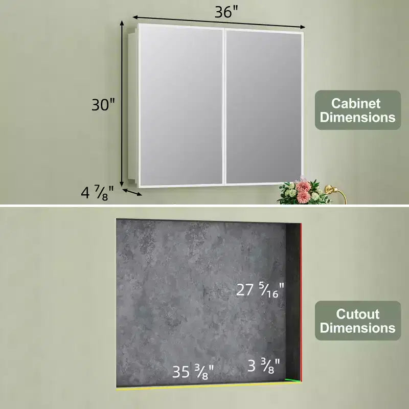 Elise Medicine Cabinet with Mirror, Surface or Recessed Bathroom Medicine Cabinet, Adjustable Tempered Glass Shelves, Reversible