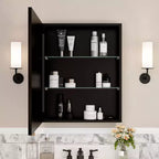 Elise Medicine Cabinet with Mirror, Surface or Recessed Bathroom Medicine Cabinet, Adjustable Tempered Glass Shelves, Reversible