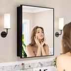Elise Medicine Cabinet with Mirror, Surface or Recessed Bathroom Medicine Cabinet, Adjustable Tempered Glass Shelves, Reversible