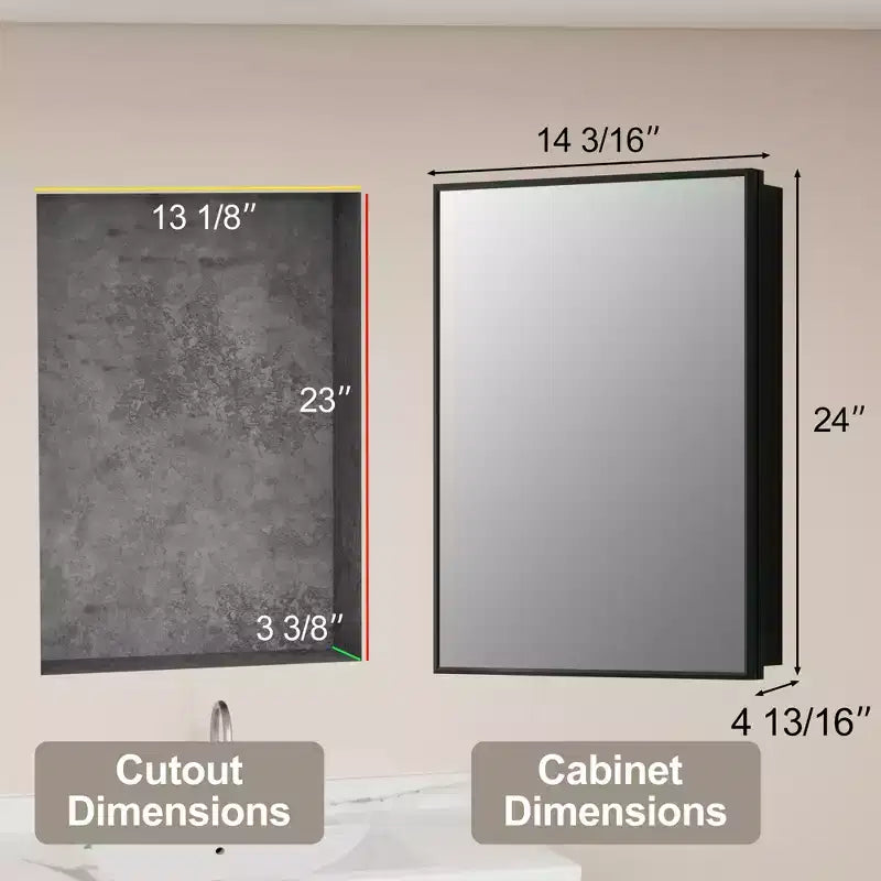 Elise Medicine Cabinet with Mirror, Surface or Recessed Bathroom Medicine Cabinet, Adjustable Tempered Glass Shelves, Reversible