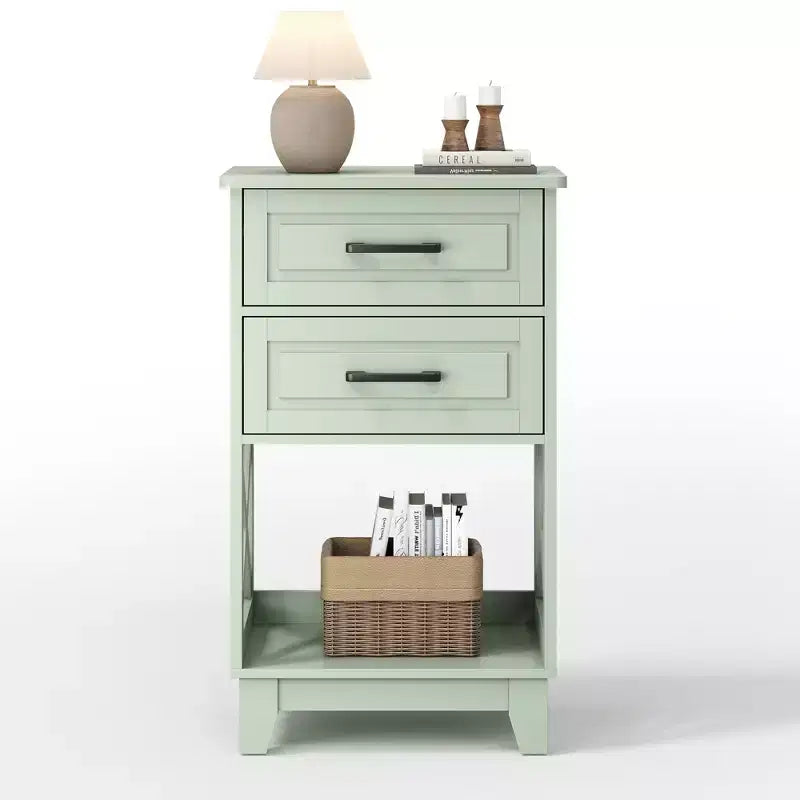 Tall Nightstand with 2 Drawers and Open Shelf Below