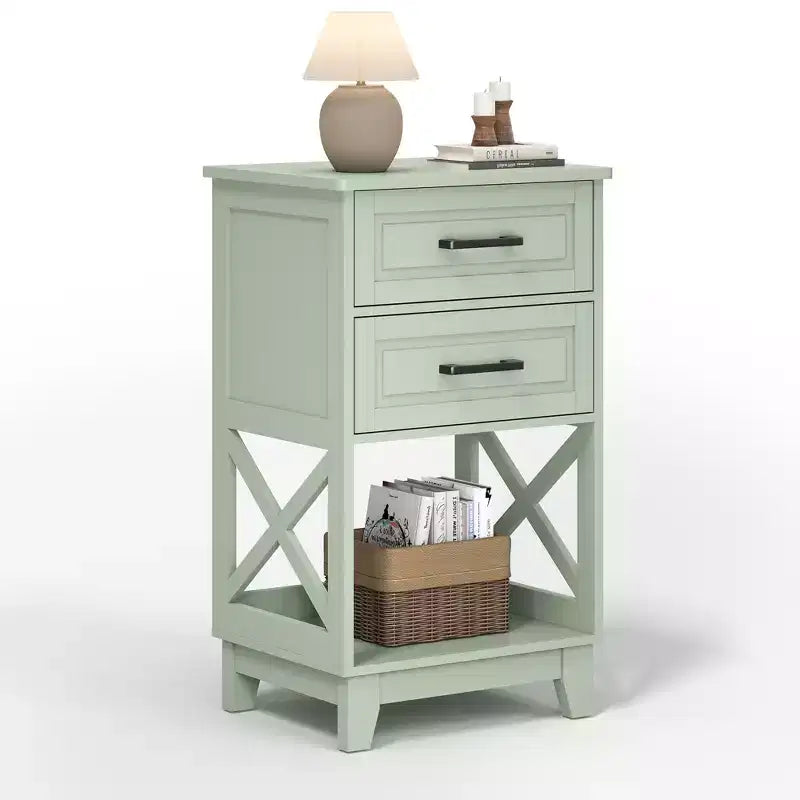 Tall Nightstand with 2 Drawers and Open Shelf Below