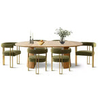 3-in-1 Oval Extendable Dining Table Set with 6 Chenille Upholstered Chairs Featuring Gold Metal Legs, Versatile Dining Furniture-Panipeachy
