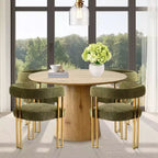 Expandable Round to Oval Dining Table Set with 4 Velvet Armchairs, Modern Pedestal Design, Seats Up to 8 People-Panipeachy