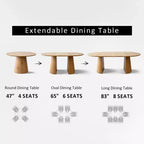 Expandable Round to Oval Dining Table Set with 4 Velvet Armchairs, Modern Pedestal Design, Seats Up to 8 People-Panipeachy