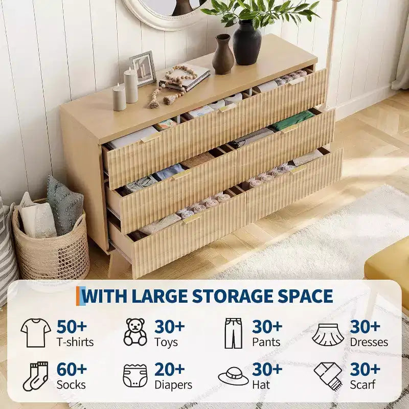 7 Drawer Dresser for Bedroom,Mid Century Modern Dresser, Fluted Dressers Chest of Drawers,TV Stand,Storage Organizer for Living Room,Hallway,Entryway