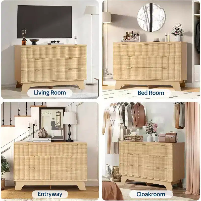 7 Drawer Dresser for Bedroom,Mid Century Modern Dresser, Fluted Dressers Chest of Drawers,TV Stand,Storage Organizer for Living Room,Hallway,Entryway