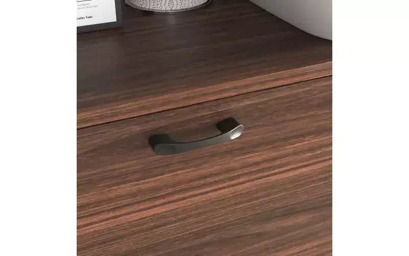 JVNOXK 31-inch desk cabinet with storage drawers and shelves, featuring a foldable tabletopperfect for dorm rooms and compact spaces. Walnut