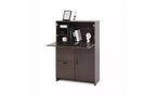 JVNOXK 31-inch desk cabinet with storage drawers and shelves, featuring a foldable tabletopperfect for dorm rooms and compact spaces. Walnut