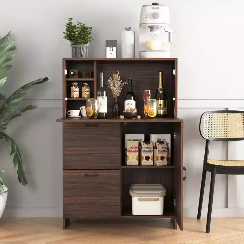 JVNOXK 31-inch desk cabinet with storage drawers and shelves, featuring a foldable tabletopperfect for dorm rooms and compact spaces. Walnut
