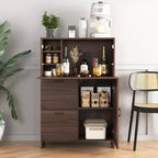 JVNOXK 31-inch desk cabinet with storage drawers and shelves, featuring a foldable tabletopperfect for dorm rooms and compact spaces. Walnut