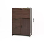 JVNOXK 31-inch desk cabinet with storage drawers and shelves, featuring a foldable tabletopperfect for dorm rooms and compact spaces. Walnut