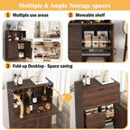 JVNOXK 31-inch desk cabinet with storage drawers and shelves, featuring a foldable tabletopperfect for dorm rooms and compact spaces. Walnut