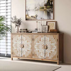 MAYEERTY 60 Wood Accent Cabinet with 4 Doors Brown and Antique White Modern Pantry Cabinet for Living Room Bedroom