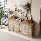 MAYEERTY 60 Wood Accent Cabinet with 4 Doors Brown and Antique White Modern Pantry Cabinet for Living Room Bedroom