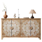 MAYEERTY 60 Wood Accent Cabinet with 4 Doors Brown and Antique White Modern Pantry Cabinet for Living Room Bedroom