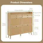 Shoe Cabinet, Farmhouse Narrow Entryway Organizer with 4 Flip-Down & 2 Standard Drawers, Rattan Doors
