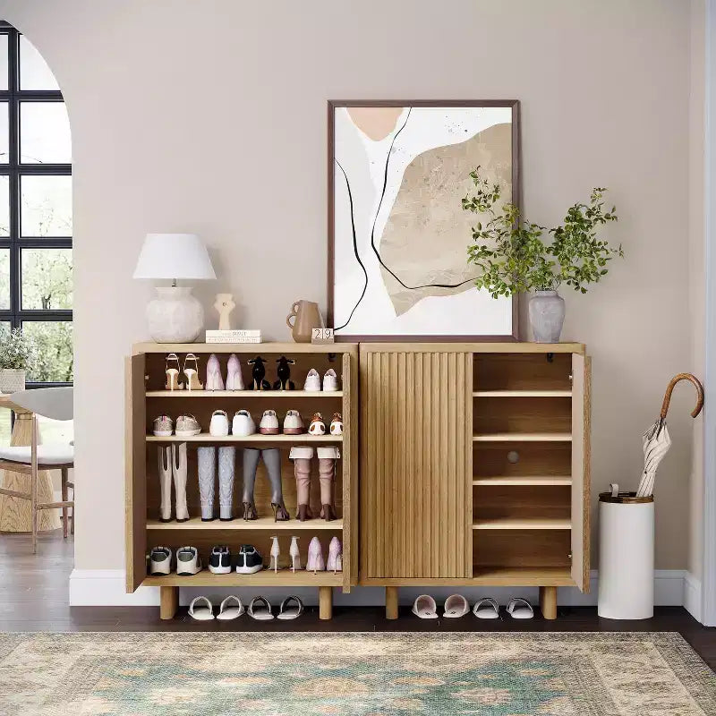 31.6 Fluted Shoe Cabinet with Curved Edges, 5-Tier Entryway Storage Organizer with Adjustable Shelves