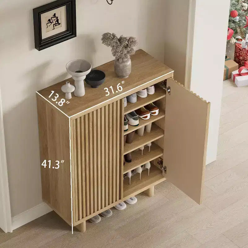 31.6 Fluted Shoe Cabinet with Curved Edges, 5-Tier Entryway Storage Organizer with Adjustable Shelves