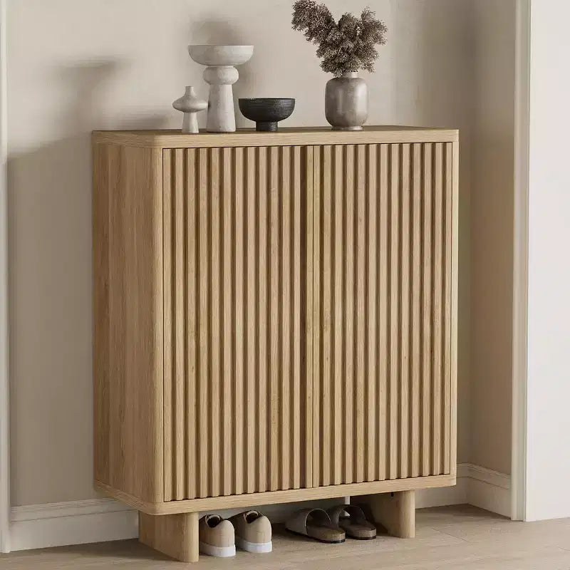 31.6 Fluted Shoe Cabinet with Curved Edges, 5-Tier Entryway Storage Organizer with Adjustable Shelves