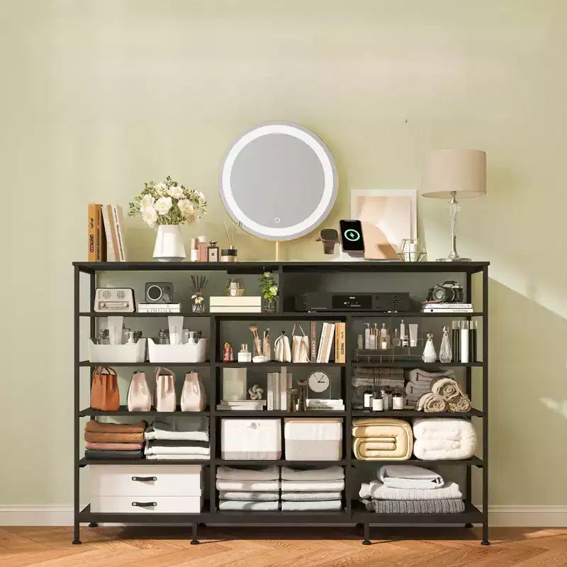 COZONY 55 TV Stand Fabric Dresser with 11 Drawers & Open Shelves, Storage Chest Organizer for Bedroom Living Room