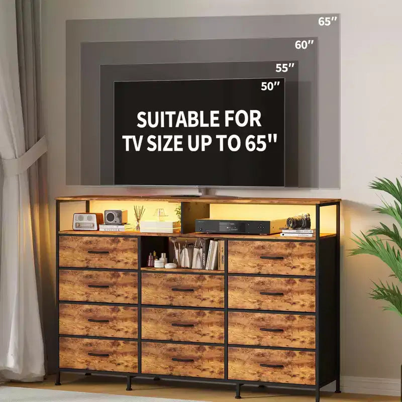 COZONY 55 TV Stand Fabric Dresser with 11 Drawers & Open Shelves, Storage Chest Organizer for Bedroom Living Room