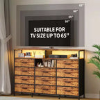 COZONY 55 TV Stand Fabric Dresser with 11 Drawers & Open Shelves, Storage Chest Organizer for Bedroom Living Room