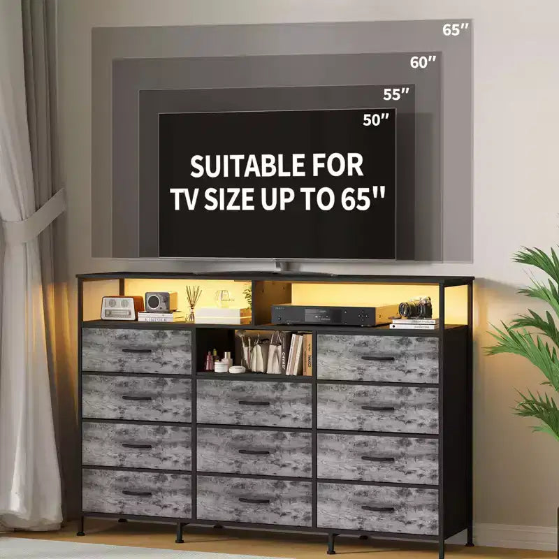 COZONY 55 TV Stand Fabric Dresser with 11 Drawers & Open Shelves, Storage Chest Organizer for Bedroom Living Room