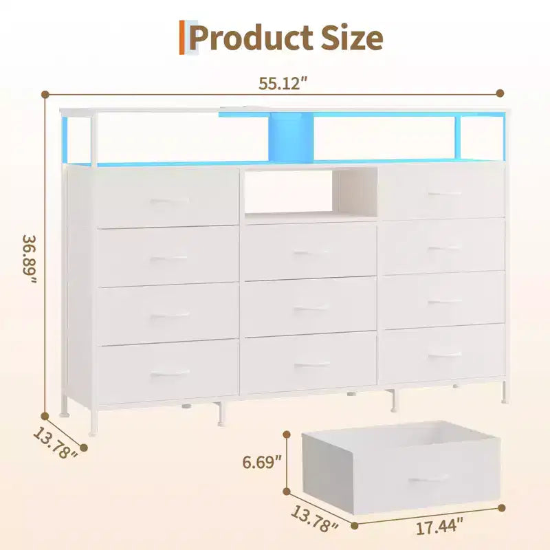 COZONY 55 TV Stand Fabric Dresser with 11 Drawers & Open Shelves, Storage Chest Organizer for Bedroom Living Room