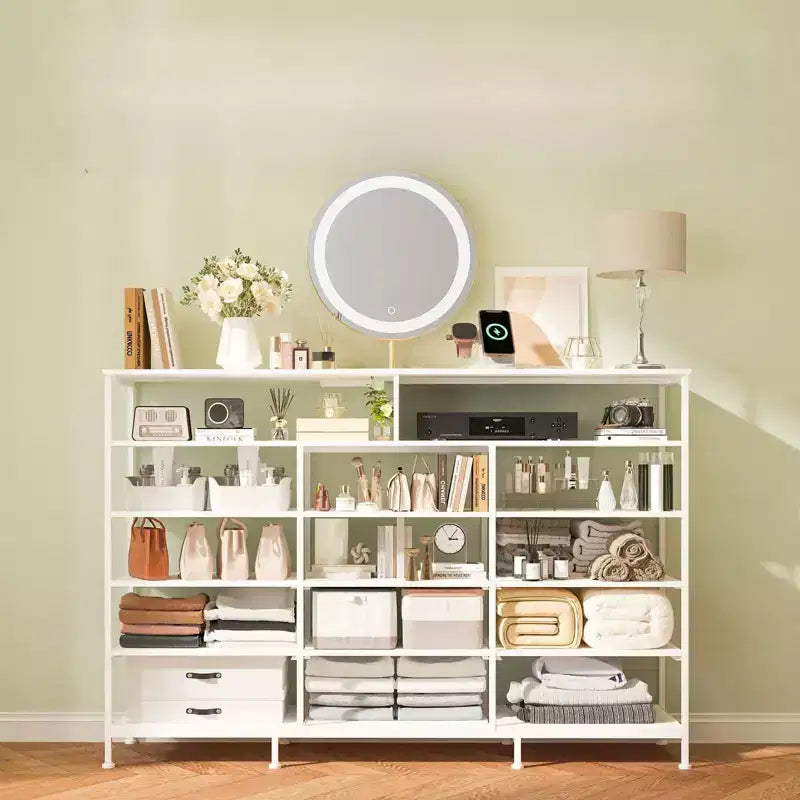 COZONY 55 TV Stand Fabric Dresser with 11 Drawers & Open Shelves, Storage Chest Organizer for Bedroom Living Room