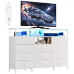 COZONY 55 TV Stand Fabric Dresser with 11 Drawers & Open Shelves, Storage Chest Organizer for Bedroom Living Room
