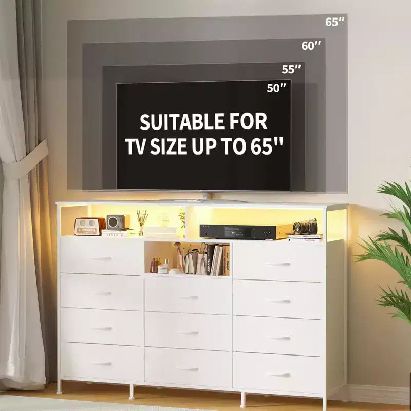 COZONY 55 TV Stand Fabric Dresser with 11 Drawers & Open Shelves, Storage Chest Organizer for Bedroom Living Room