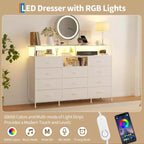 COZONY 55 TV Stand Fabric Dresser with 11 Drawers & Open Shelves, Storage Chest Organizer for Bedroom Living Room